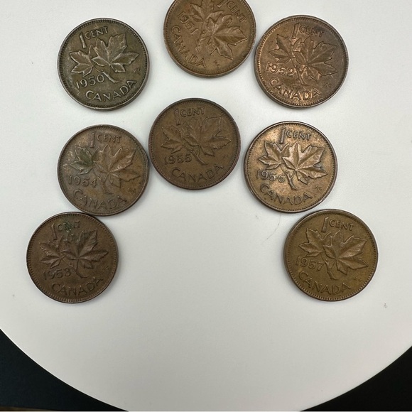 1950s Canadian Penny Set – 8 Coins – George VI to Early Elizabeth II – Vintage - Picture 6 of 11
